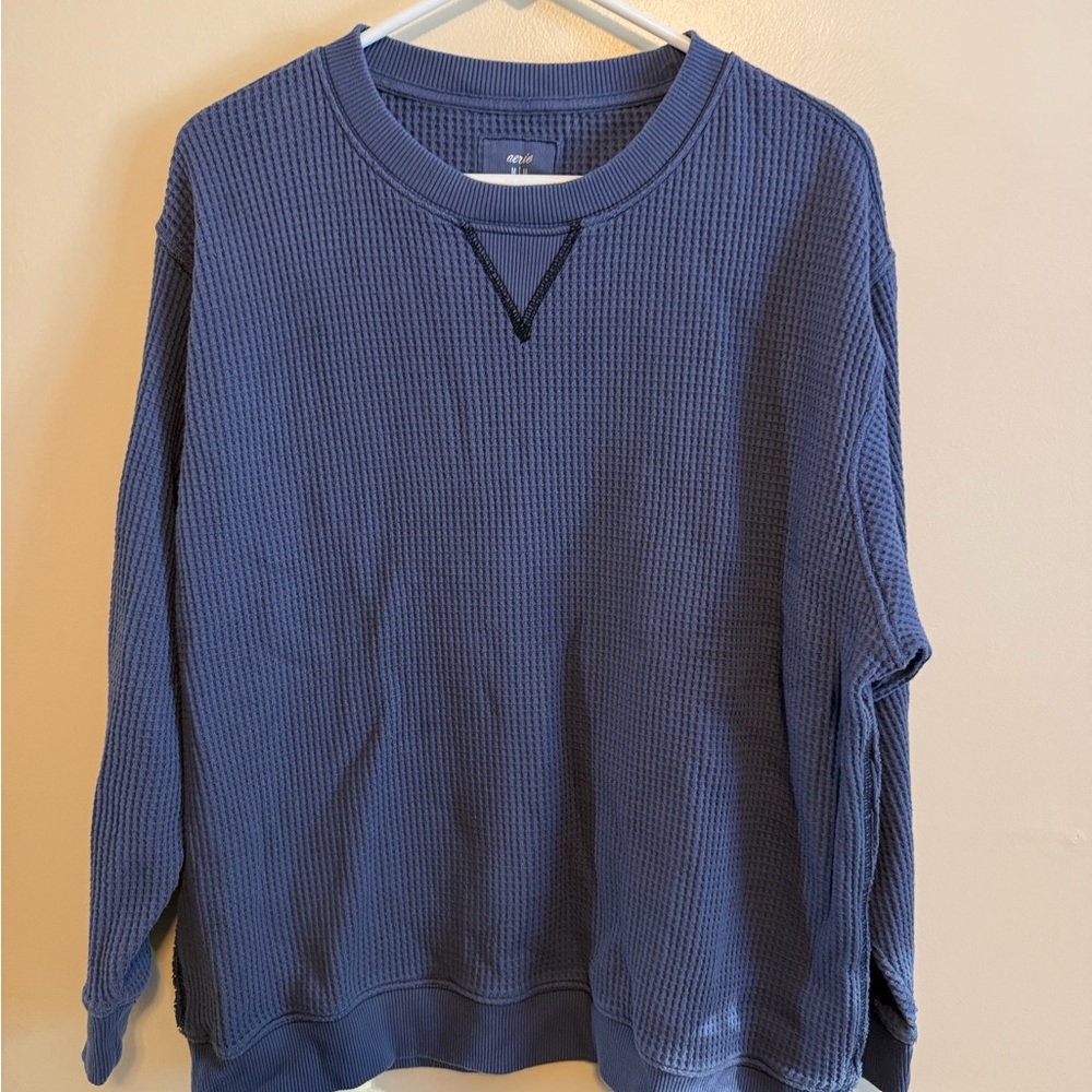 Aerie Men's Textured Blue Crewneck Sweater